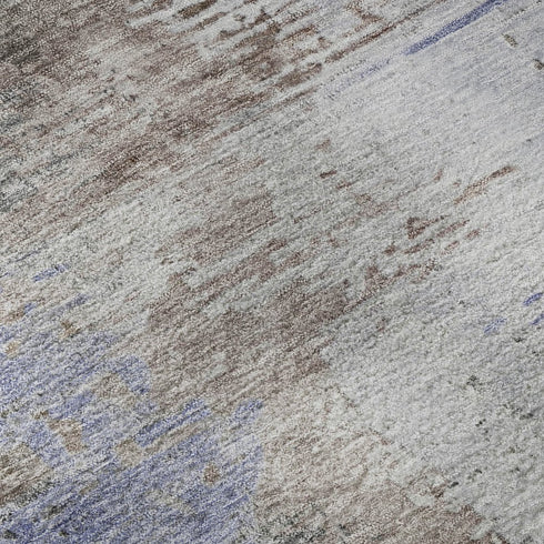 8' Brown And Blue Abstract Washable Round Rug With UV Protection