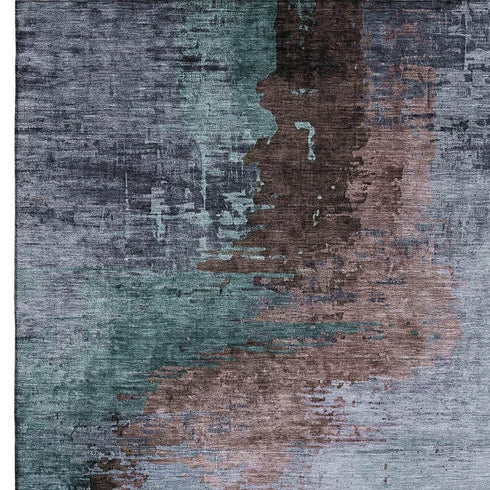 5' X 8' Blue And Brown Abstract Washable Area Rug With UV Protection