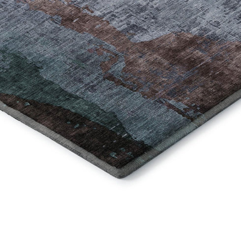 5' X 8' Blue And Brown Abstract Washable Area Rug With UV Protection