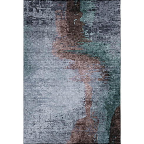 5' X 8' Blue And Brown Abstract Washable Area Rug With UV Protection