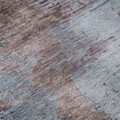 5' X 8' Blue And Brown Abstract Washable Area Rug With UV Protection