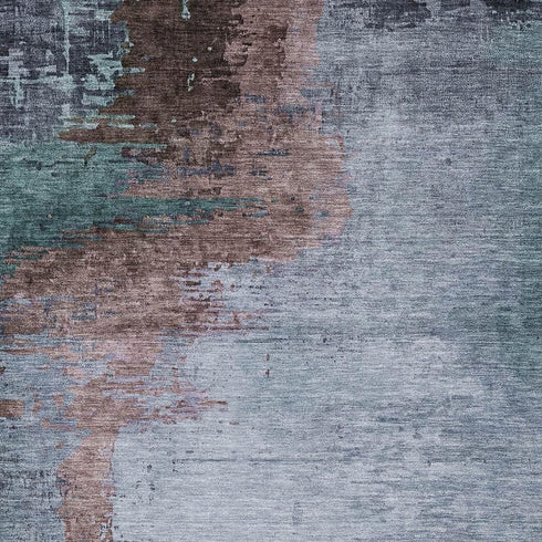 8' X 10' Blue And Brown Abstract Washable Area Rug With UV Protection