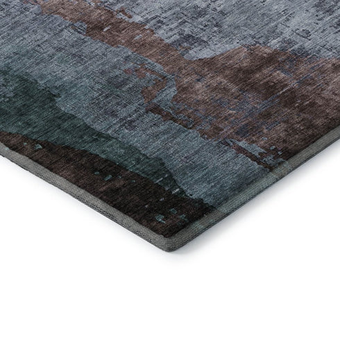 8' X 10' Blue And Brown Abstract Washable Area Rug With UV Protection