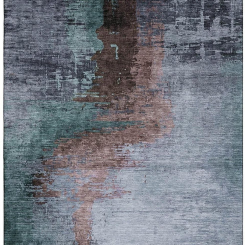8' X 10' Blue And Brown Abstract Washable Area Rug With UV Protection