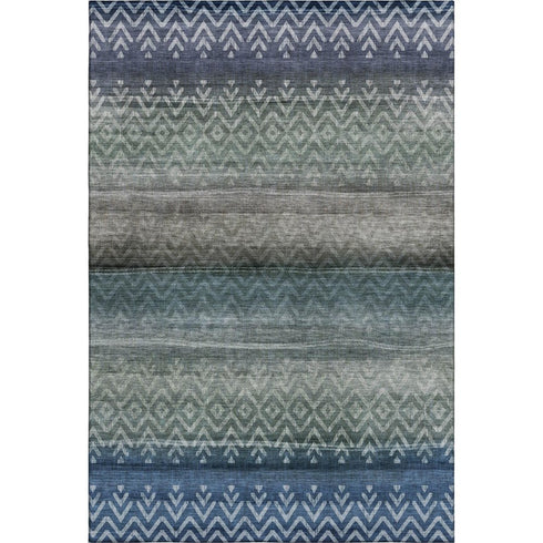 5' X 8' Blue And Gray Geometric Washable Area Rug With UV Protection