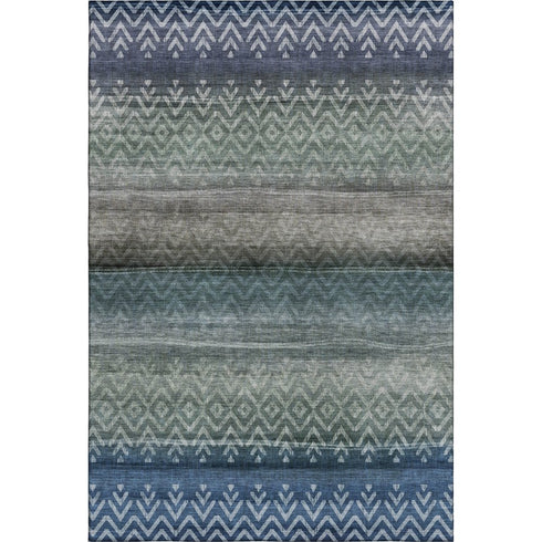8' X 10' Blue And Gray Geometric Washable Area Rug With UV Protection