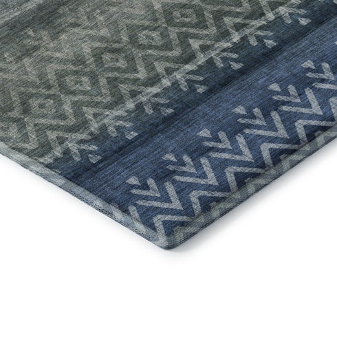 8' X 10' Blue And Gray Geometric Washable Area Rug With UV Protection