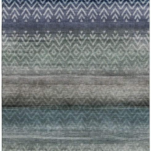 8' X 10' Blue And Gray Geometric Washable Area Rug With UV Protection