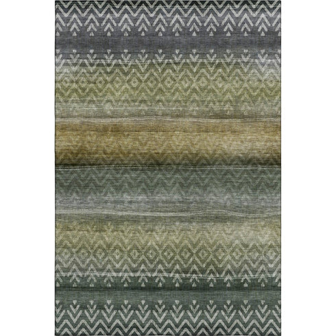 5' X 8' Green And Charcoal Geometric Washable Area Rug With UV Protection