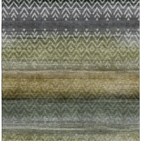 5' X 8' Green And Charcoal Geometric Washable Area Rug With UV Protection