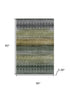 5' X 8' Green And Charcoal Geometric Washable Area Rug With UV Protection