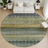 8' Green And Charcoal Geometric Washable Round Rug With UV Protection