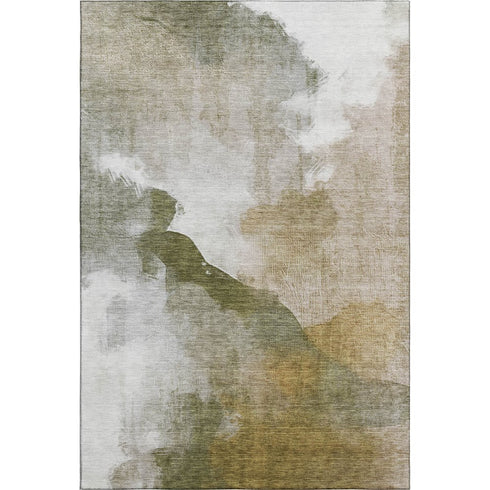 5' X 8' Green And Ivory Abstract Washable Area Rug With UV Protection