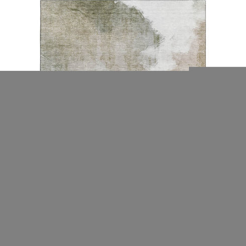 8' X 10' Green And Ivory Abstract Washable Area Rug With UV Protection