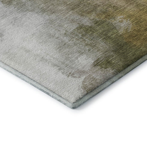 8' X 10' Green And Ivory Abstract Washable Area Rug With UV Protection