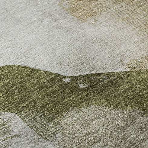 8' X 10' Green And Ivory Abstract Washable Area Rug With UV Protection