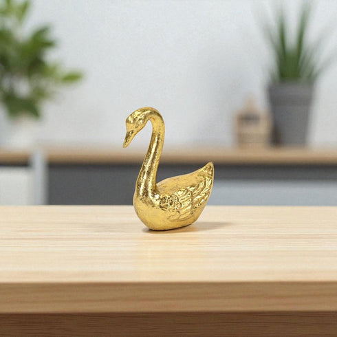 4" Gold Cast Iron Swan Hand Painted Figurine