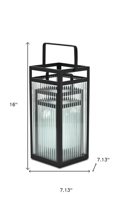 Set of Two Black Metal Floor Lantern Candle Holders
