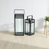 Set of Two Black Metal Floor Lantern Candle Holders