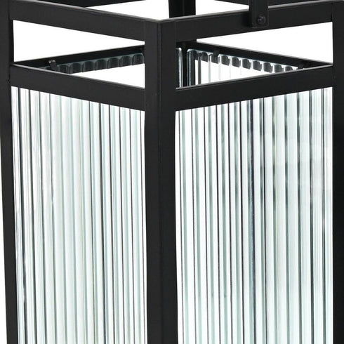 Set of Two Black Metal Floor Lantern Candle Holders