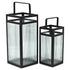 Set of Two Black Metal Floor Lantern Candle Holders