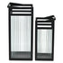 Set of Two Black Metal Floor Lantern Candle Holders