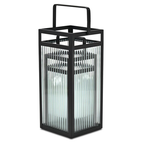 Set of Two Black Metal Floor Lantern Candle Holders