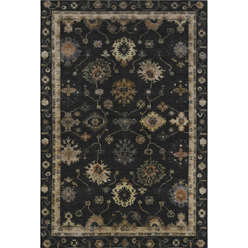 5' X 8' Black And Gold Oriental Washable Area Rug With UV Protection