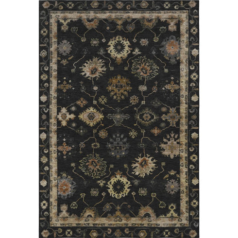 5' X 8' Black And Gold Oriental Washable Area Rug With UV Protection