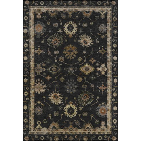 8' X 10' Black And Gold Oriental Washable Area Rug With UV Protection