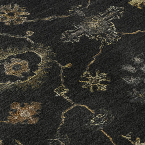 8' X 10' Black And Gold Oriental Washable Area Rug With UV Protection