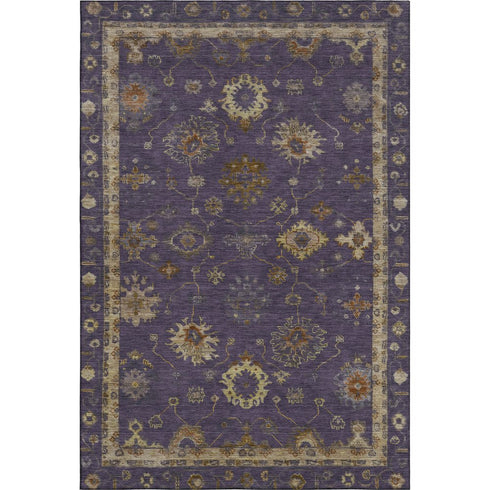 5' X 8' Eggplant And Beige Oriental Washable Area Rug With UV Protection