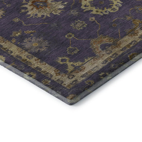 5' X 8' Eggplant And Beige Oriental Washable Area Rug With UV Protection