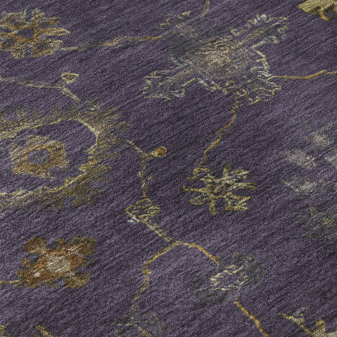 5' X 8' Eggplant And Beige Oriental Washable Area Rug With UV Protection