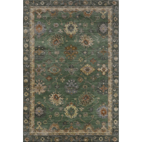 5' X 8' Fern Green And Gold Oriental Washable Area Rug With UV Protection