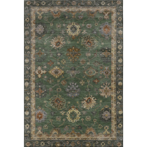 5' X 8' Fern Green And Gold Oriental Washable Area Rug With UV Protection