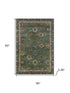 5' X 8' Fern Green And Gold Oriental Washable Area Rug With UV Protection