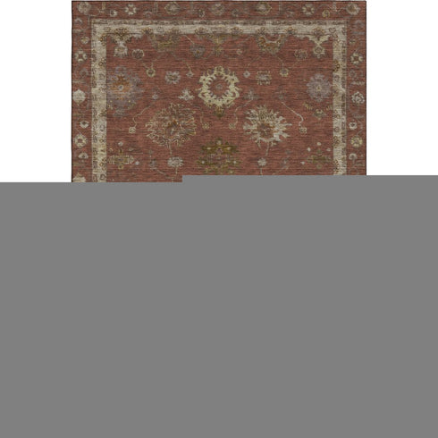 5' X 8' Rust And Beige Oriental Washable Area Rug With UV Protection