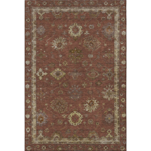 5' X 8' Rust And Beige Oriental Washable Area Rug With UV Protection