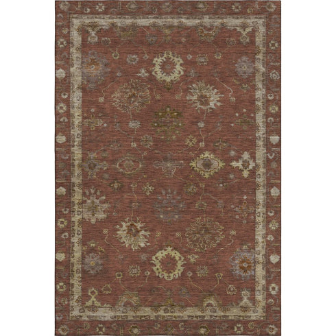 8' X 10' Rust And Beige Oriental Washable Area Rug With UV Protection