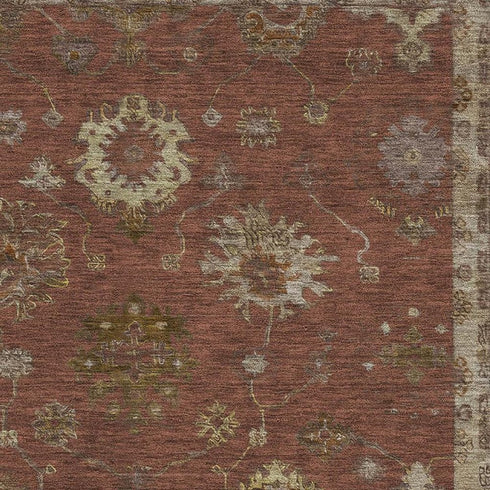 8' X 10' Rust And Beige Oriental Washable Area Rug With UV Protection