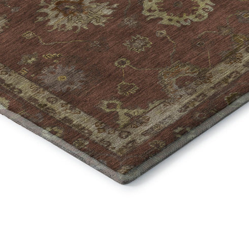 8' X 10' Rust And Beige Oriental Washable Area Rug With UV Protection