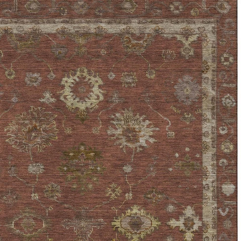 8' X 10' Rust And Beige Oriental Washable Area Rug With UV Protection