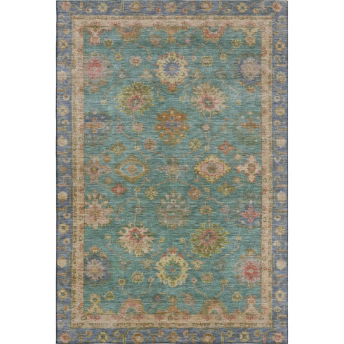8' X 10' Teal And Blush Oriental Washable Area Rug With UV Protection