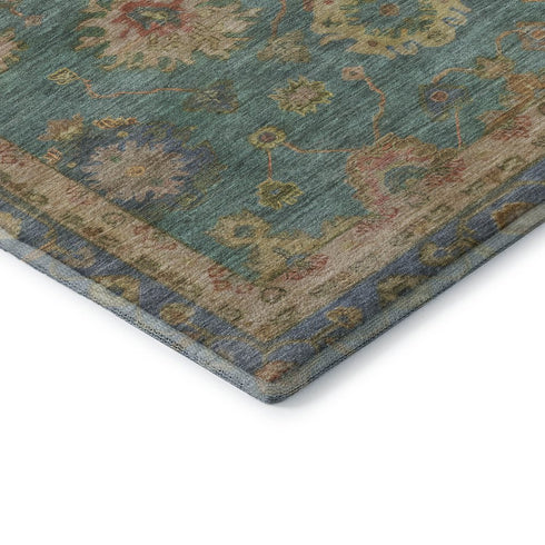 8' X 10' Teal And Blush Oriental Washable Area Rug With UV Protection