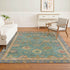 8' X 10' Teal And Blush Oriental Washable Area Rug With UV Protection