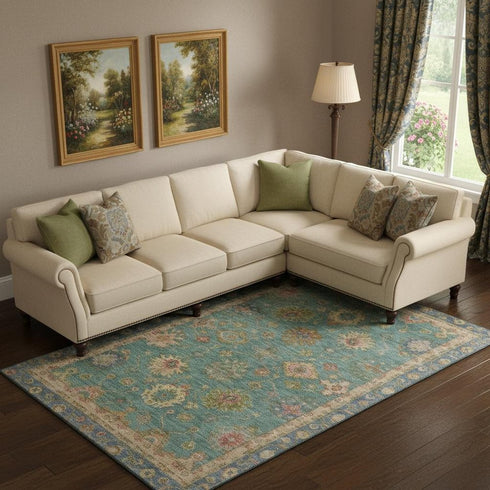 8' X 10' Teal And Blush Oriental Washable Area Rug With UV Protection