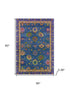 5' X 8' Blue And Green Oriental Washable Area Rug With UV Protection