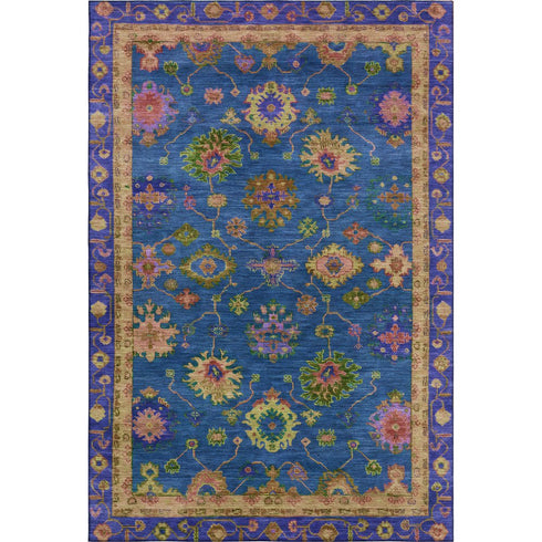 9' X 12' Blue And Green Oriental Washable Area Rug With UV Protection