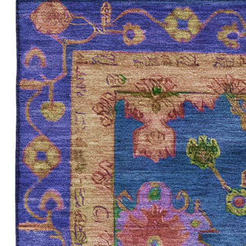 9' X 12' Blue And Green Oriental Washable Area Rug With UV Protection